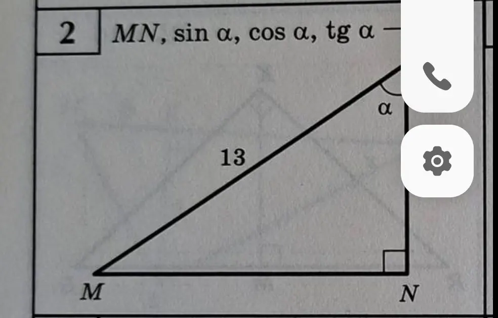 Помоги найти MN, sin α, cos α, tg α