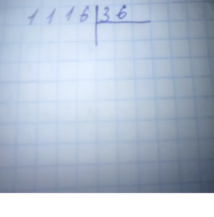 Помоги решить пример деления столбиком 116 на 36