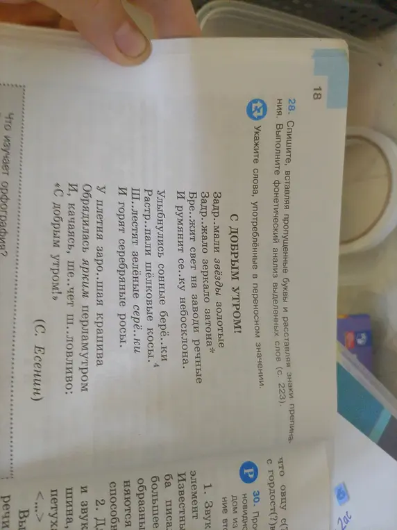 Выполни задание, вставляя пропущенные буквы и расставляя знаки препинания в упражнении 28