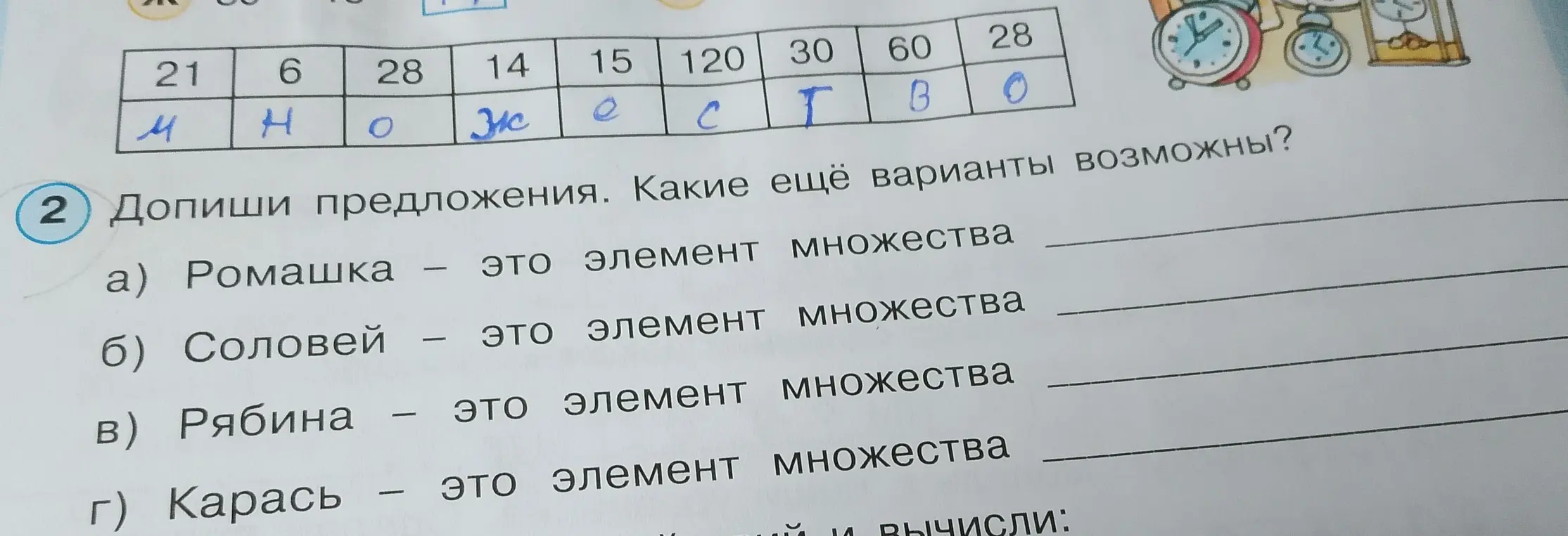Мне нужно дополнить предложения, указав, к каким множествам относятся ромашка, соловей, рябина и карась.