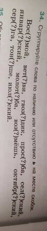 Сгруппируй слова по наличию или отсутствию ь на месте скобок.