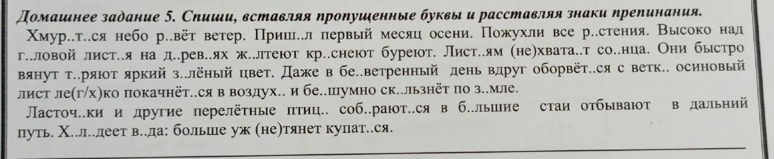Ты просишь списать текст, вставляя пропущенные буквы и расставляя знаки препинания