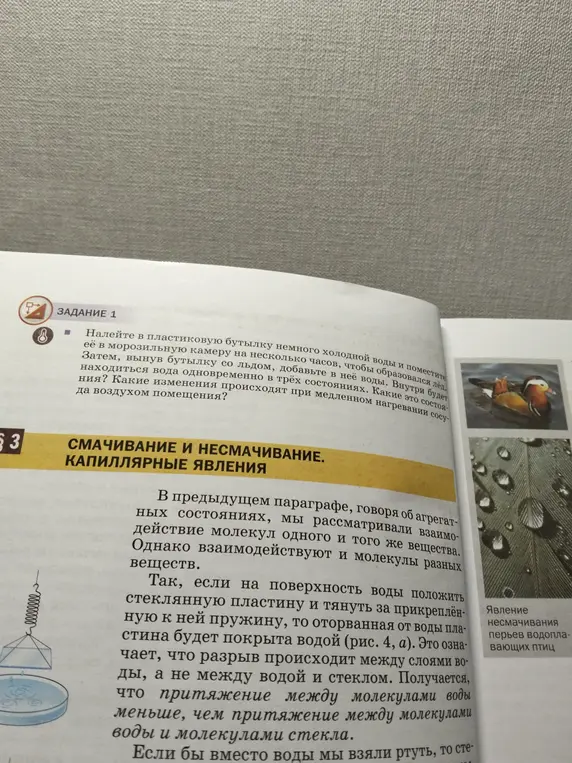 Какие состояния воды находятся внутри бутылки и какие изменения происходят при медленном нагревании сосуда воздухом помещения?