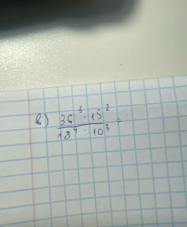 Вычисли значение выражения b) \frac{30^3 \cdot 15^2}{18^7 \cdot 10^3}