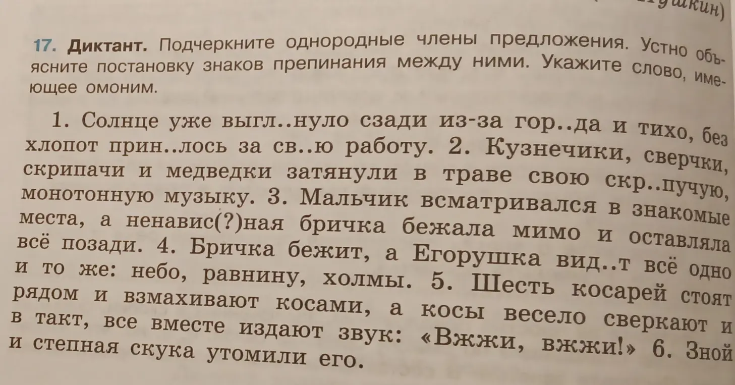 Подчеркни однородные члены предложения в тексте