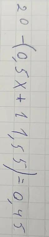 Реши уравнение 20 - (0,5x + 11,5) = 0,45