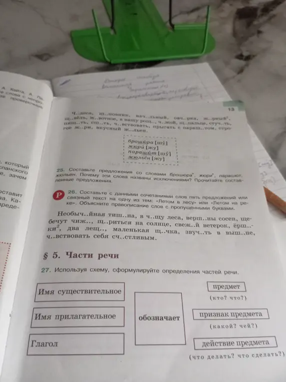 Помоги сформулировать определения частей речи, используя схему