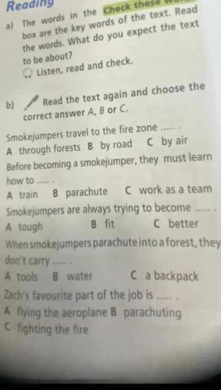 Выбери правильный ответ A, B или C в упражнении про Smokejumpers