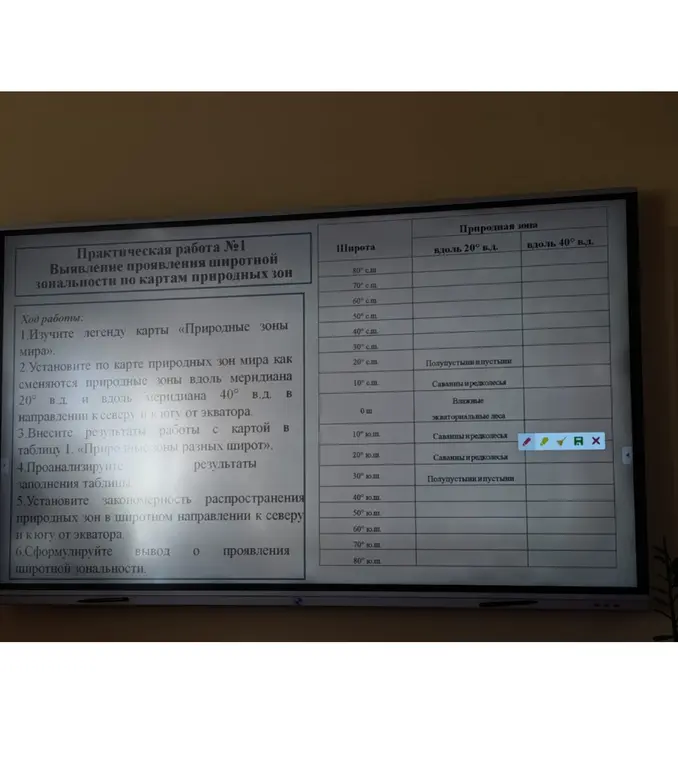 Помоги мне внести результаты работы с картой в таблицу 1 «Природные зоны разных широт».