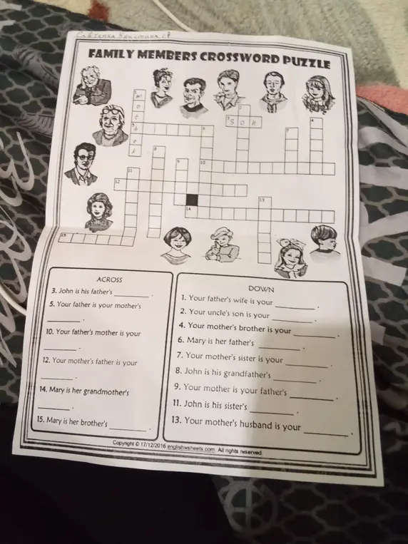 Помоги мне решить кроссворд на тему "Члены семьи"