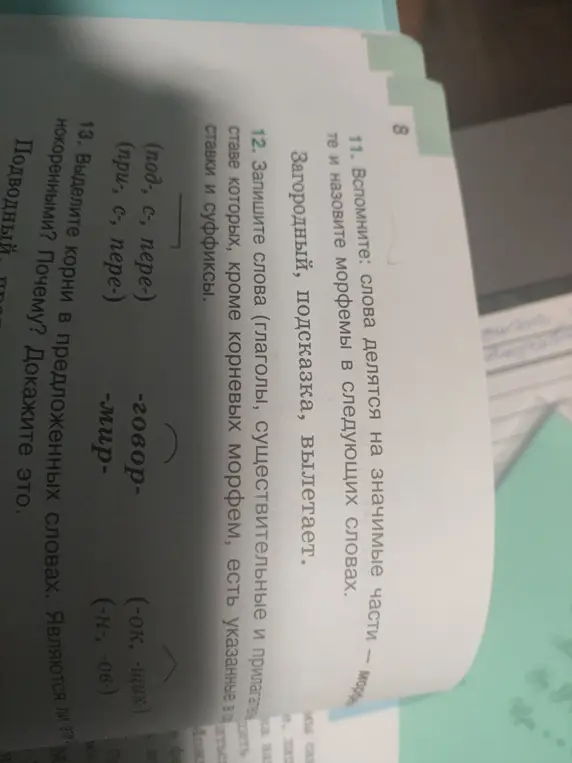 Назови морфемы в словах: загородный, подсказка, вылетает.