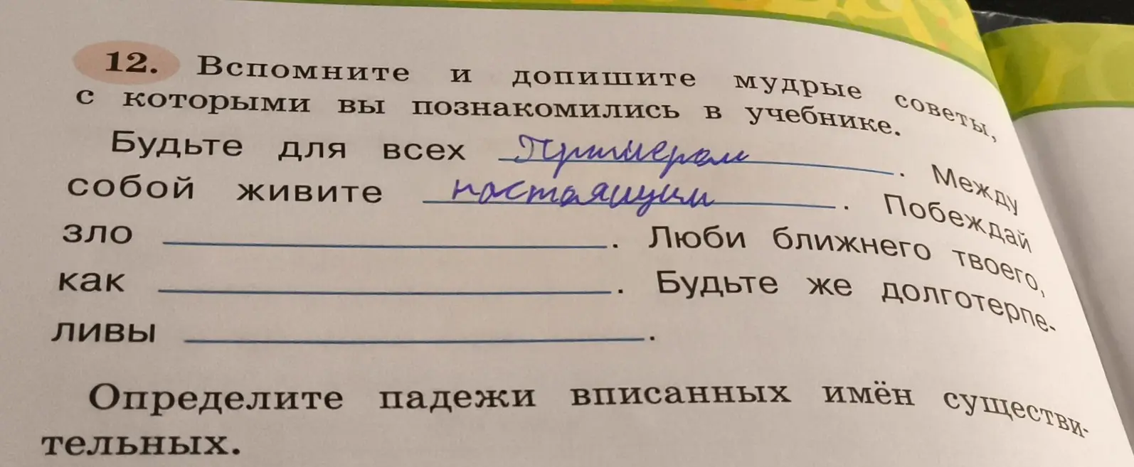 Определи падежи вписанных имен существительных в упражнении 12