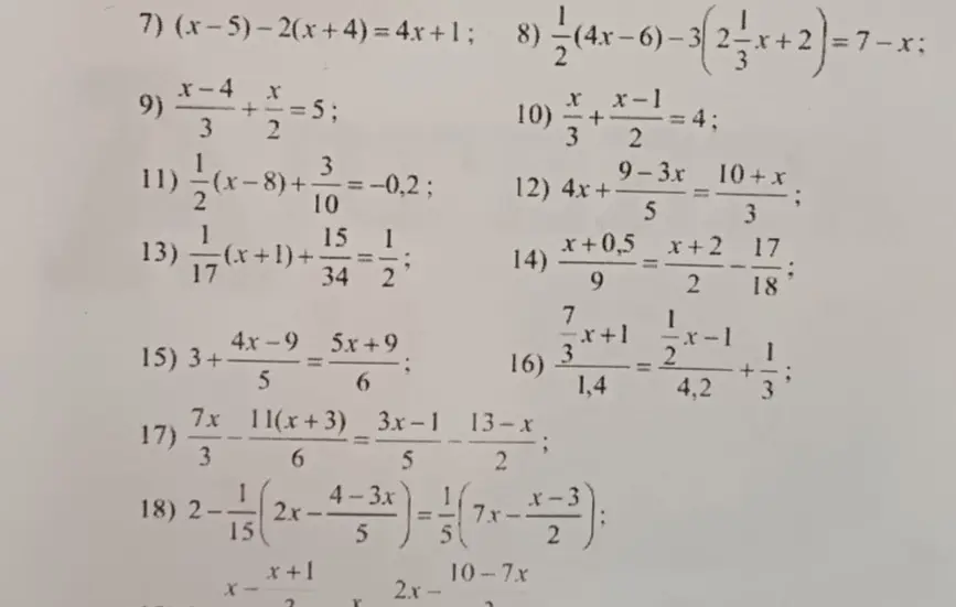 Реши уравнение (x-5)-2(x+4)=4x+1