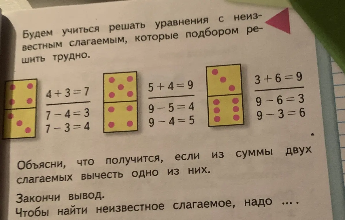 Объясни, что получится, если из суммы двух слагаемых вычесть одно из них.