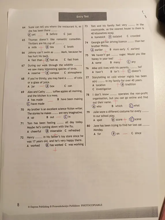 Объясни, почему выбраны ответы в заданиях по английскому языку в тесте
