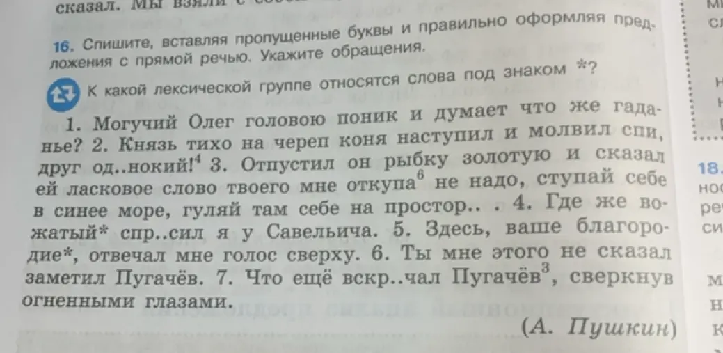 Помоги вставить пропущенные буквы и правильно оформить предложения с прямой речью, а также указать обращения в упражнении 16