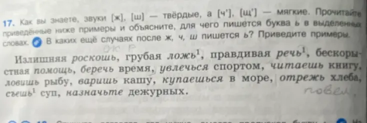 Объясни, для чего пишется буква ь в выделенных словах (роскошь, ложь и другие) и в каких ещё случаях после ж, ч, ш пишется ь