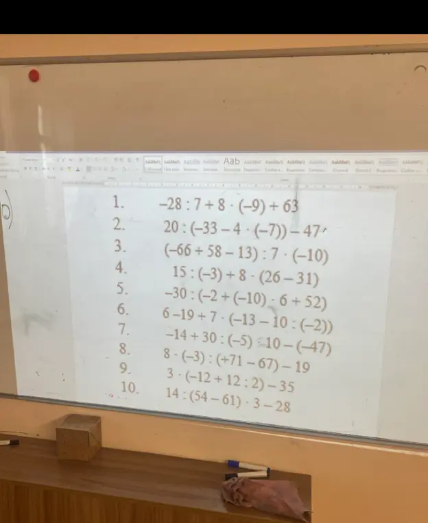 Реши пример: -28:7+8*(-9)+63