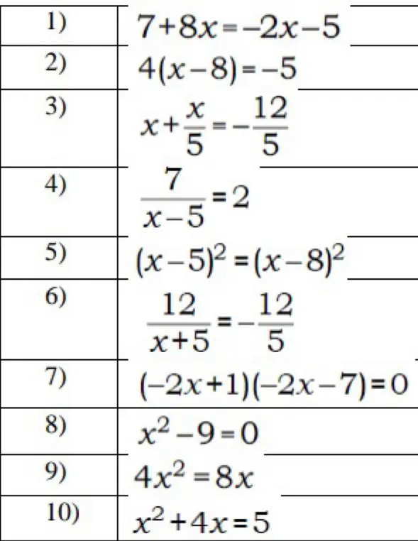 Можешь помочь мне решить уравнения: 1) 7+8x=-2x-5