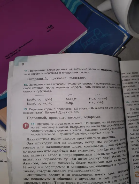 Помоги вспомнить, на какие значимые части делятся слова и назвать морфемы в словах: загородный, подсказка, вылетает