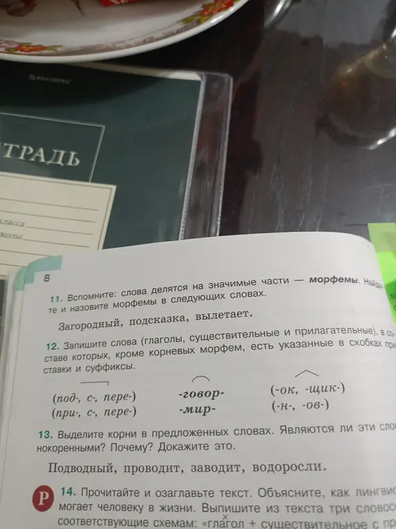 Ты просишь вспомнить, из каких морфем состоят слова "Загородный", "Подсказка", "Вылетает".
