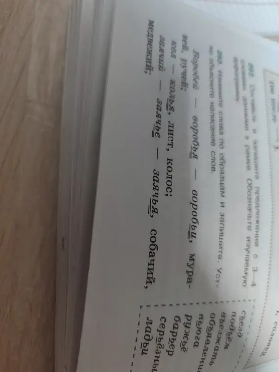 Измени слова по образцам и запиши, устно объясни написание слов в упражнении 263
