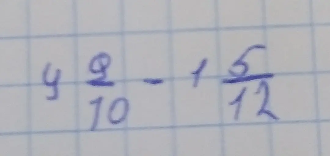 Помоги решить пример $4 \frac{2}{10} - 1 \frac{5}{12}$