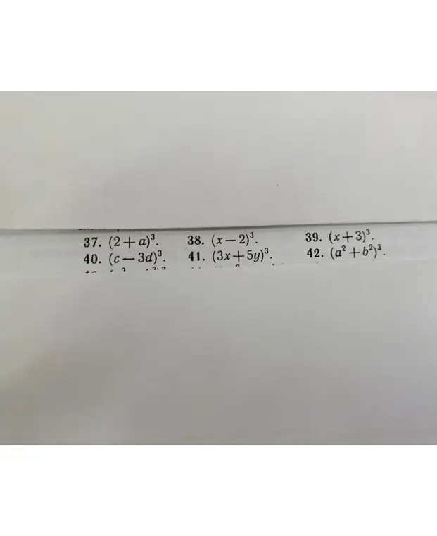 Объясни, как раскрыть скобки в выражениях (2+a)³, (x-2)³, (x+3)³, (c-3d)³, (3x+5y)³ и (a²+b²)³