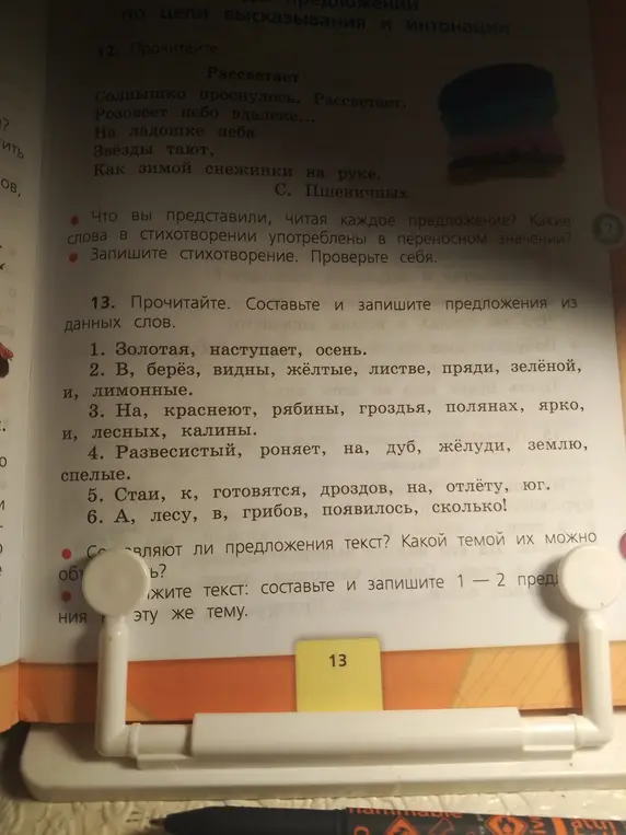 Ты просишь составить и записать предложения из данных слов в задании 13 под номером 1.