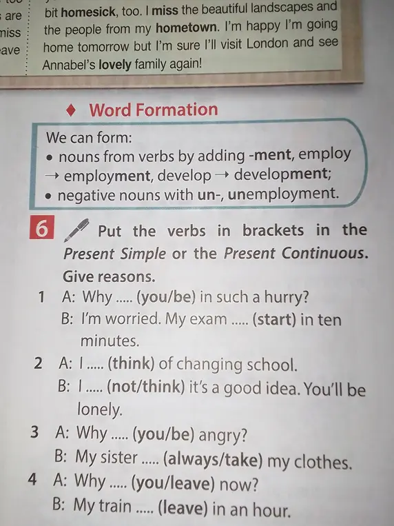 Помоги вставить глаголы в скобках в Present Simple или Present Continuous в предложениях под номером 1