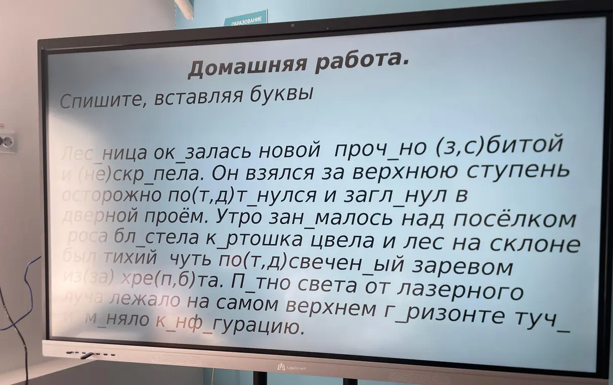 Помоги с домашним заданием: спиши текст, вставляя буквы