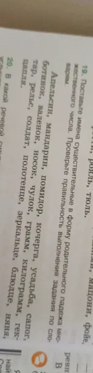 Поставь имена существительные в форму родительного падежа множественного числа в задании 19