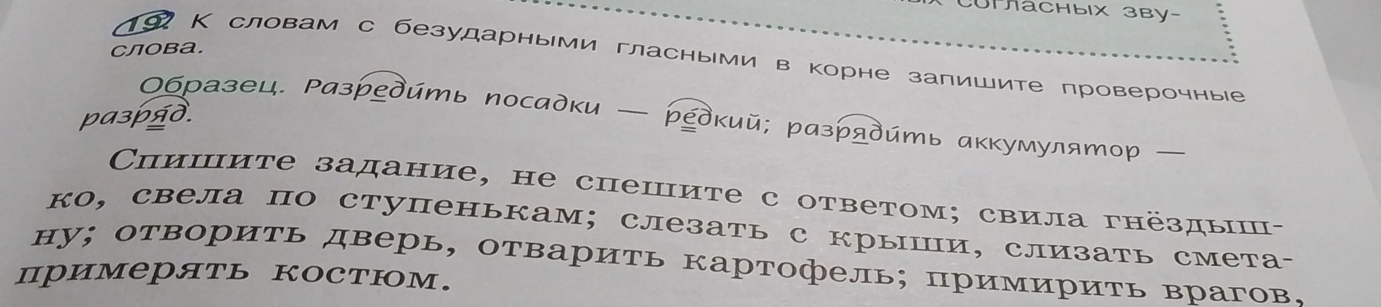 Подбери проверочные слова к словам с безударными гласными в корне из упражнения 19