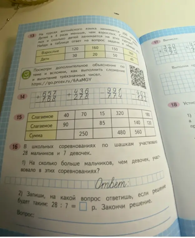 Запиши, на какой вопрос ответишь, если решение будет таким: 28:7 =