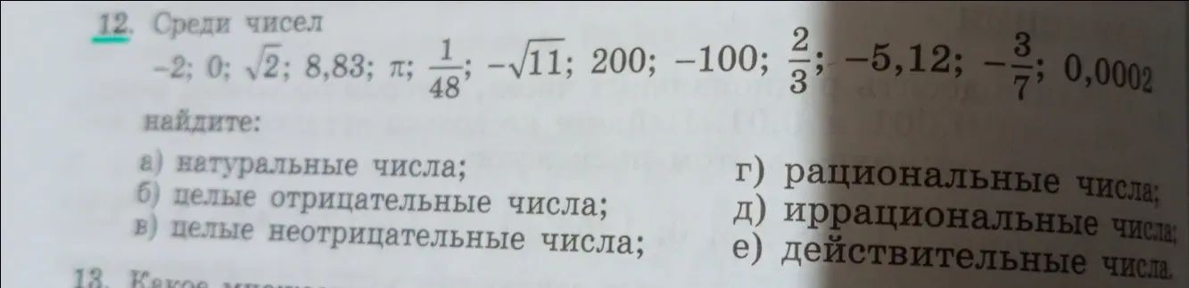Среди чисел -2, 0, √2, 8,83, π, 1/48, -√11, 200, -100, 2/3, -5,12, -3/7, 0,0002 найди натуральные числа