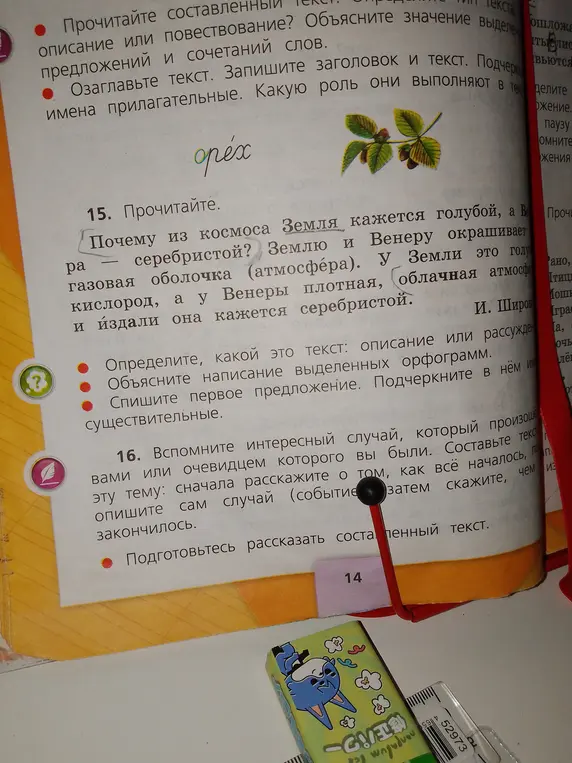 Определи, какой текст в упражнении 15: описание или рассуждение?