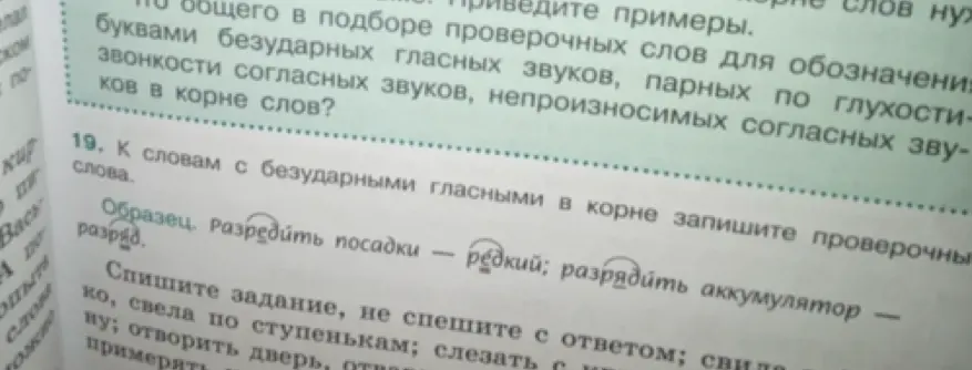 Подбери проверочные слова к словам с безударными гласными в корне: разредить посадки, разредить аккумулятор