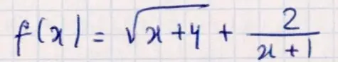 Найди область определения функции f(x) = √(x+4) + 2/(x+1)