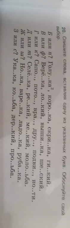 Спиши слова, вставляя букву Б или П?