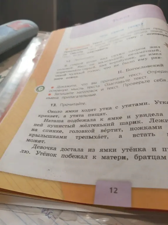 Выполни упражнения к текстам: докажи, что прочитал текст, определи основную мысль текста, озаглавь текст, запиши имена прилагательные