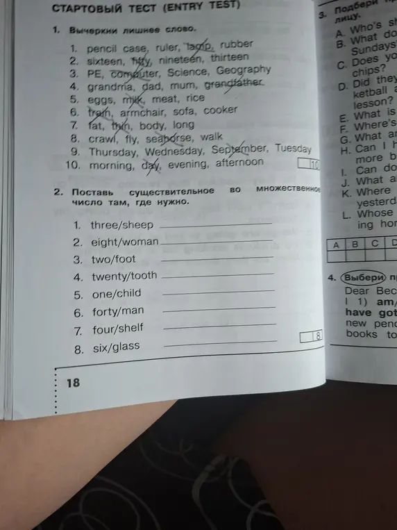 Поставь существительное во множественном числе там, где нужно