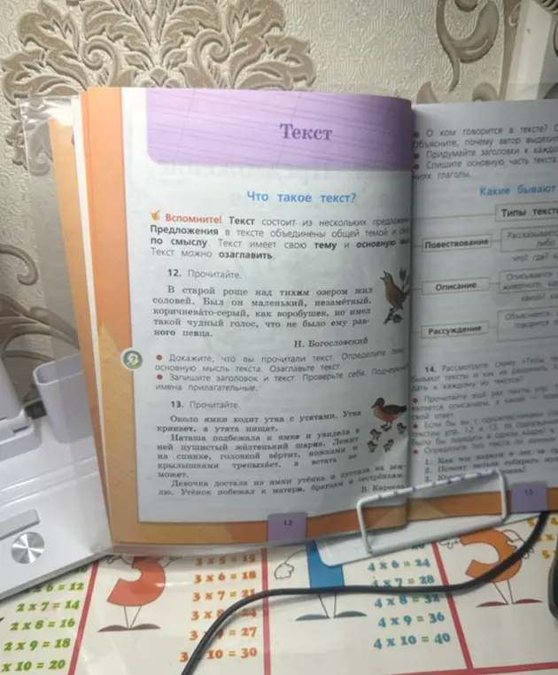 Можешь ли ты доказать, что прочитал текст в упражнении 12, определить тему и основную мысль текста, озаглавить текст и записать заголовок и текст, подчеркнув имена прилагательные?