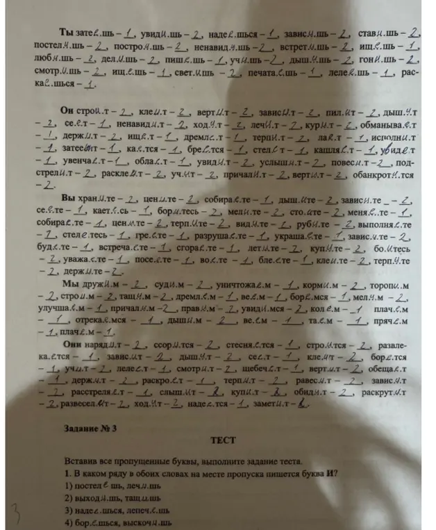 Вставь пропущенные буквы, определи спряжение глаголов в упражнении для 7 класса по русскому языку и ответь на вопрос в тесте.