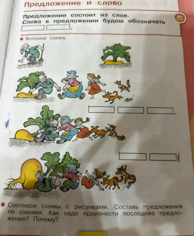 Помоги составить предложения по схемам к сказке про репку