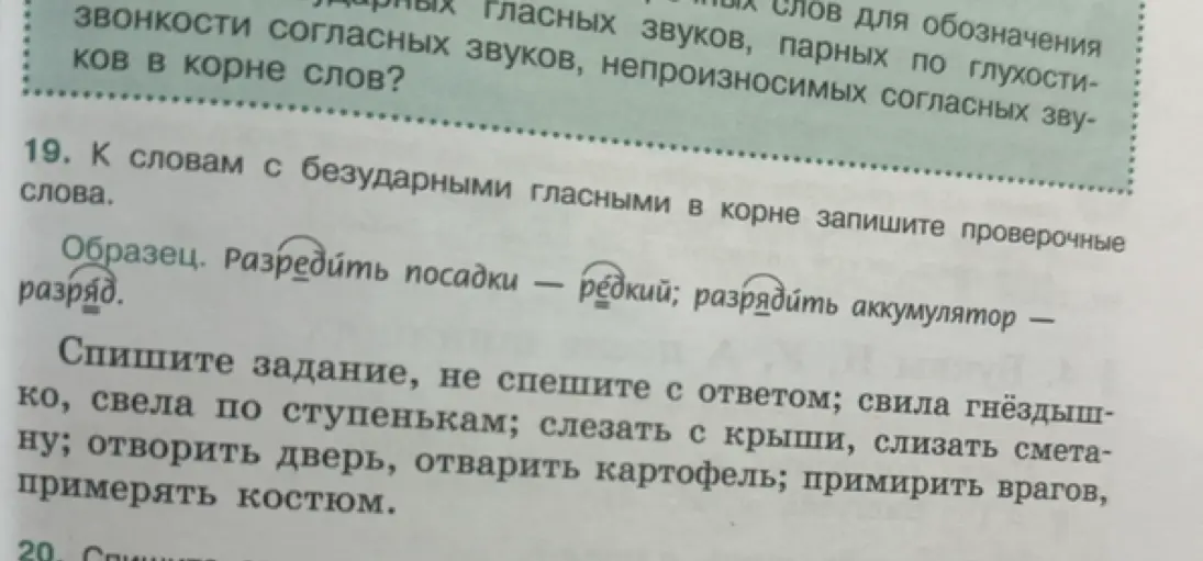 К словам с безударными гласными в корне напиши проверочные слова, например, разредить - редкий.