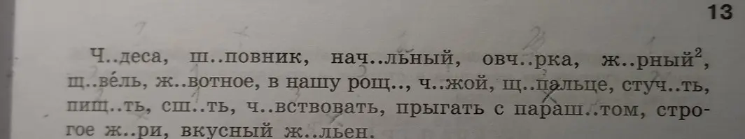 Вставь пропущенные буквы в слова: Ч..деса, ш..повник, нач..льный...