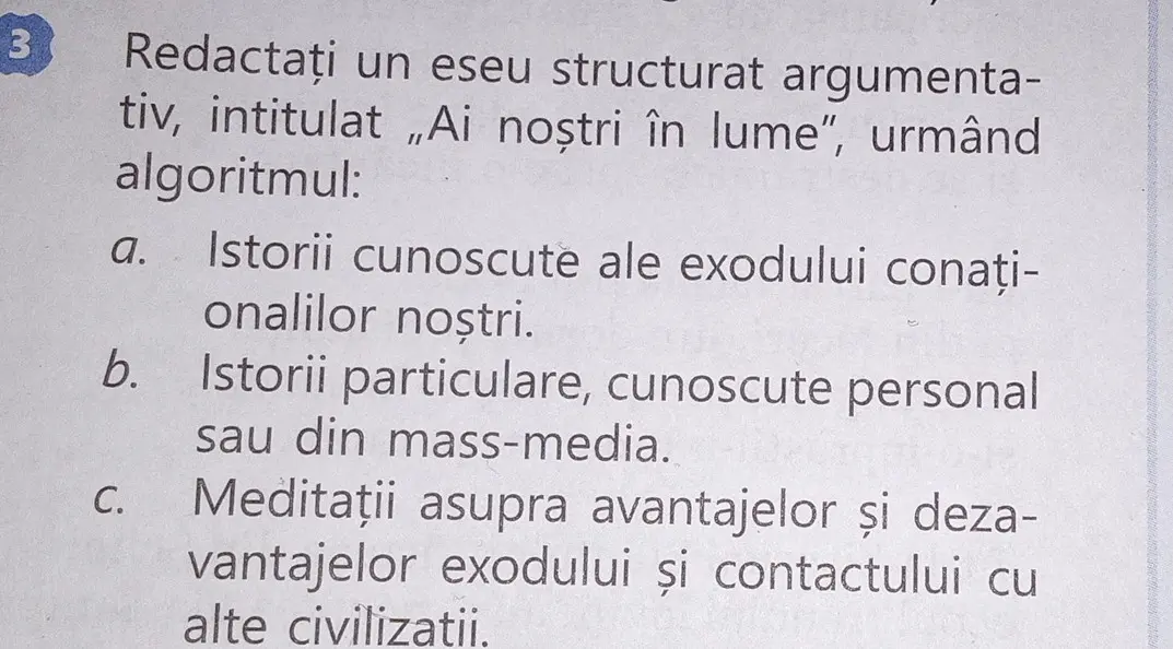 Напиши эссе на тему "Ai noştri în lume", следуя алгоритму: a. Istorii cunoscute ale exodului conaționalilor noştri.
