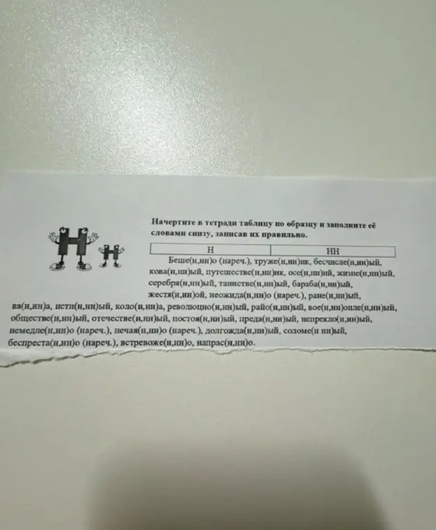 Ты просишь заполнить таблицу, распределив слова с «Н» и «НН»