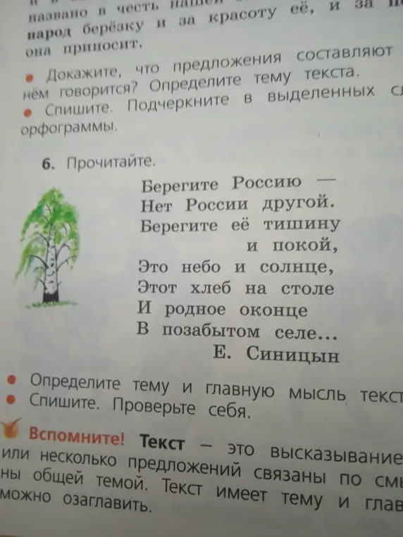 Определи тему и главную мысль текста «Берегите Россию»