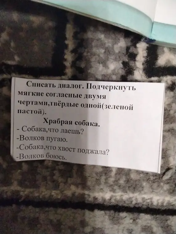 Спиши диалог, подчеркни мягкие согласные двумя чертами, а твёрдые одной.